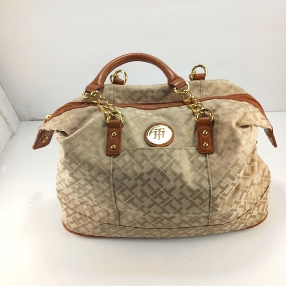 Tommy Hilfiger Beige Signature Logo Handbag Purse Satchel Top Canvas Exterior... - Picture 5 of 16